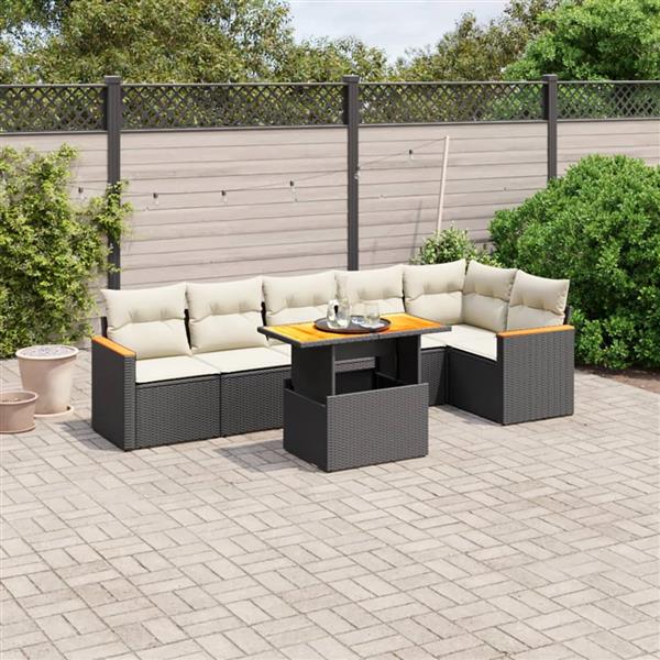Grote foto vidaxl 7 delige loungeset met kussens poly rattan zwart tuin en terras tuinmeubelen