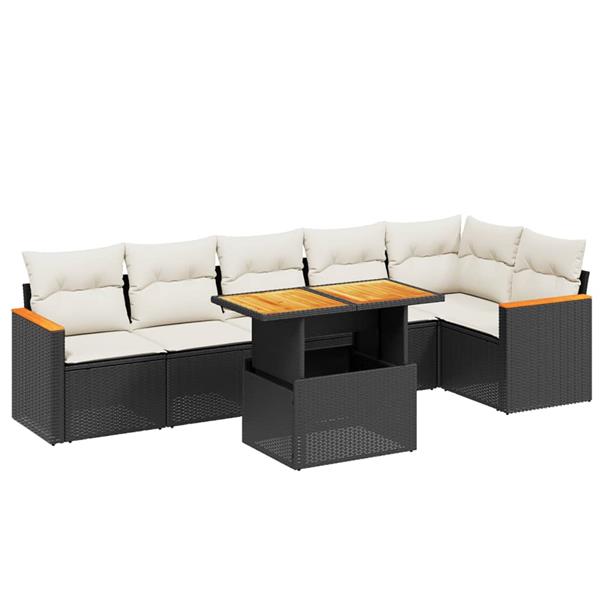 Grote foto vidaxl 7 delige loungeset met kussens poly rattan zwart tuin en terras tuinmeubelen