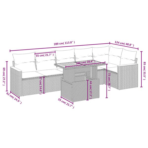 Grote foto vidaxl 7 delige loungeset met kussens poly rattan zwart tuin en terras tuinmeubelen