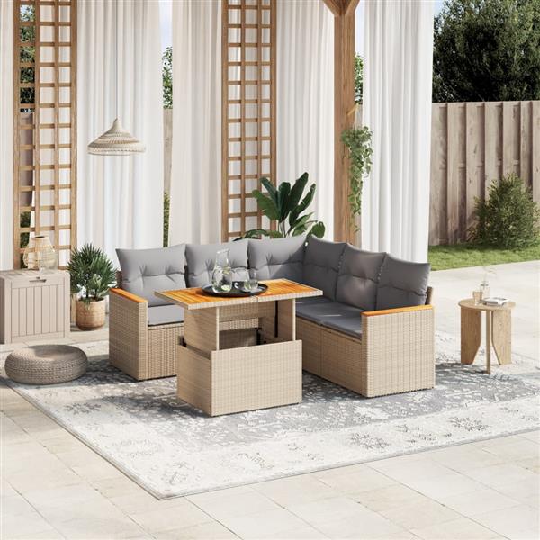 Grote foto vidaxl 6 delige loungeset met kussens poly rattan beige tuin en terras tuinmeubelen