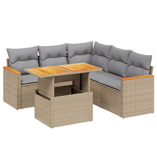 Grote foto vidaxl 6 delige loungeset met kussens poly rattan beige tuin en terras tuinmeubelen
