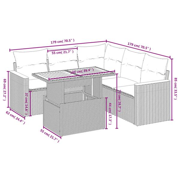 Grote foto vidaxl 6 delige loungeset met kussens poly rattan beige tuin en terras tuinmeubelen