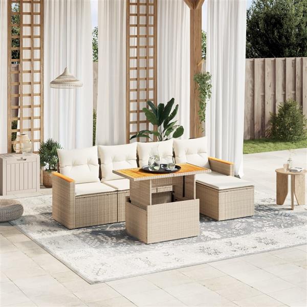 Grote foto vidaxl 6 delige loungeset met kussens poly rattan beige tuin en terras tuinmeubelen