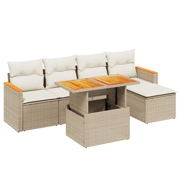 Grote foto vidaxl 6 delige loungeset met kussens poly rattan beige tuin en terras tuinmeubelen