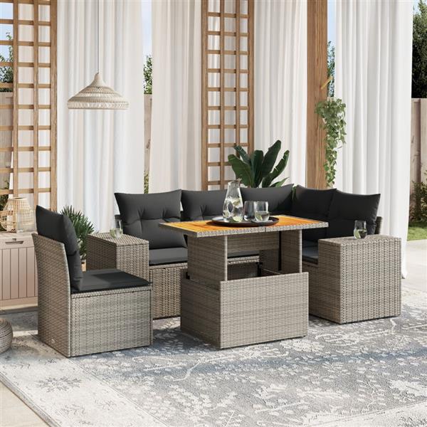 Grote foto vidaxl 6 delige loungeset met kussens poly rattan grijs tuin en terras tuinmeubelen