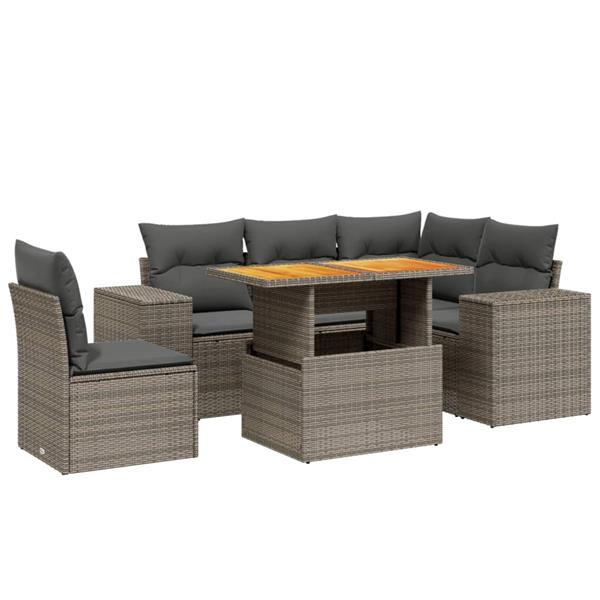 Grote foto vidaxl 6 delige loungeset met kussens poly rattan grijs tuin en terras tuinmeubelen