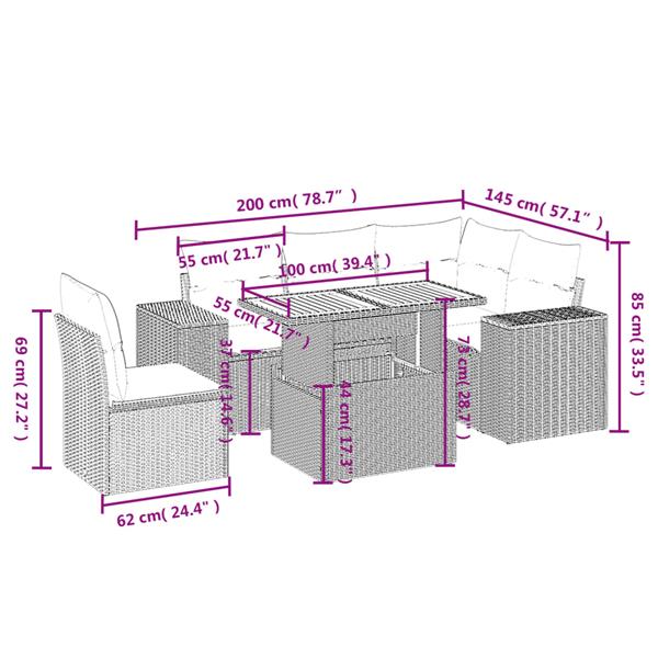 Grote foto vidaxl 6 delige loungeset met kussens poly rattan grijs tuin en terras tuinmeubelen