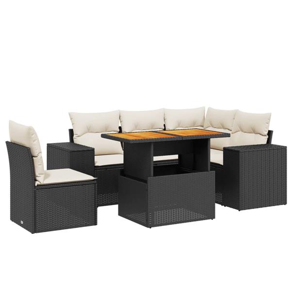 Grote foto vidaxl 6 delige loungeset met kussens poly rattan zwart tuin en terras tuinmeubelen