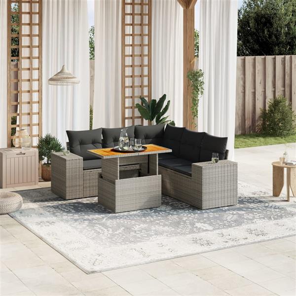 Grote foto vidaxl 6 delige loungeset met kussens poly rattan grijs tuin en terras tuinmeubelen