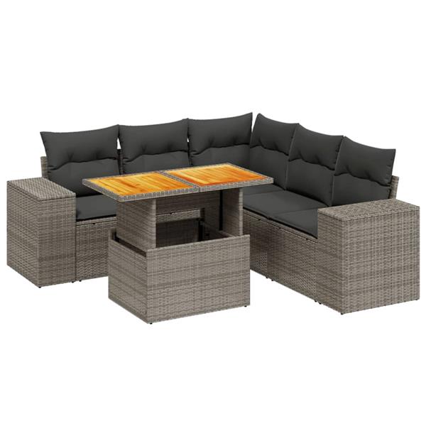 Grote foto vidaxl 6 delige loungeset met kussens poly rattan grijs tuin en terras tuinmeubelen