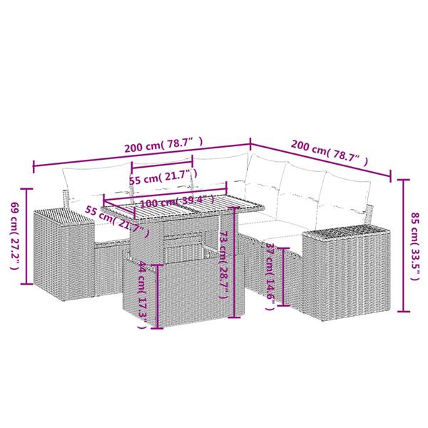 Grote foto vidaxl 6 delige loungeset met kussens poly rattan grijs tuin en terras tuinmeubelen