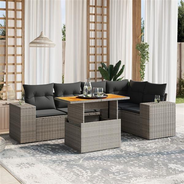 Grote foto vidaxl 6 delige loungeset met kussens poly rattan grijs tuin en terras tuinmeubelen