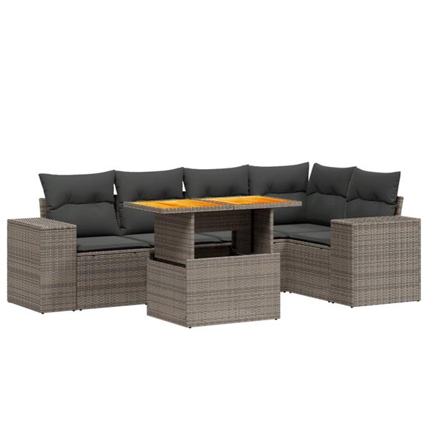 Grote foto vidaxl 6 delige loungeset met kussens poly rattan grijs tuin en terras tuinmeubelen