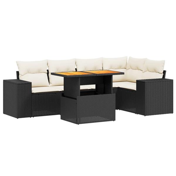 Grote foto vidaxl 6 delige loungeset met kussens poly rattan zwart tuin en terras tuinmeubelen
