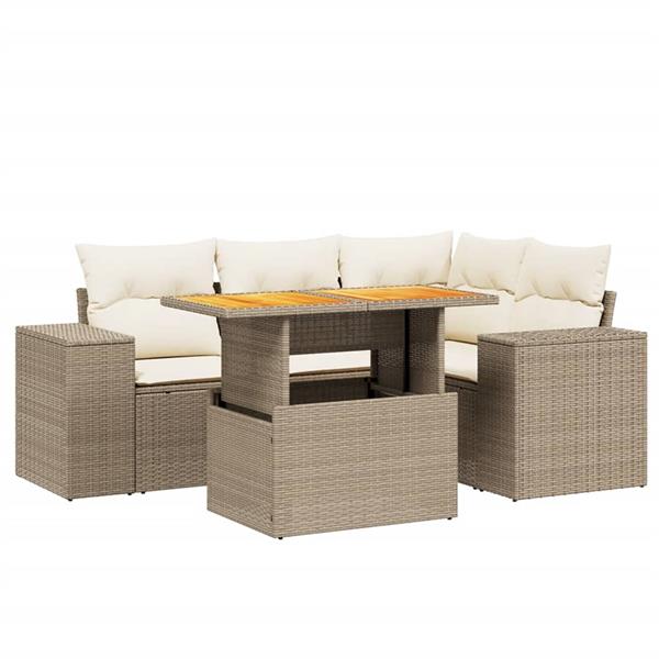 Grote foto vidaxl 5 delige loungeset met kussens poly rattan beige tuin en terras tuinmeubelen