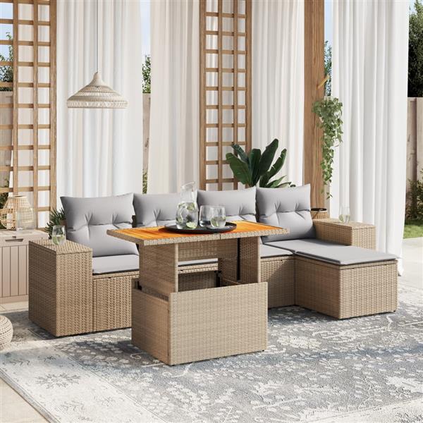 Grote foto vidaxl 6 delige loungeset met kussens poly rattan beige tuin en terras tuinmeubelen