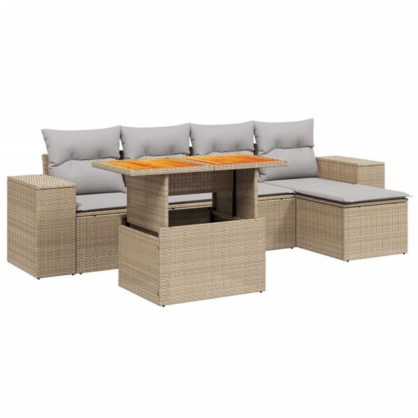 Grote foto vidaxl 6 delige loungeset met kussens poly rattan beige tuin en terras tuinmeubelen