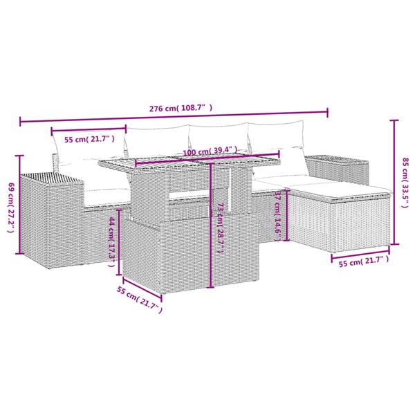 Grote foto vidaxl 6 delige loungeset met kussens poly rattan beige tuin en terras tuinmeubelen