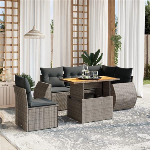 Grote foto vidaxl 6 delige loungeset met kussens poly rattan grijs tuin en terras tuinmeubelen