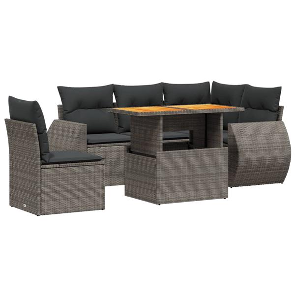 Grote foto vidaxl 6 delige loungeset met kussens poly rattan grijs tuin en terras tuinmeubelen