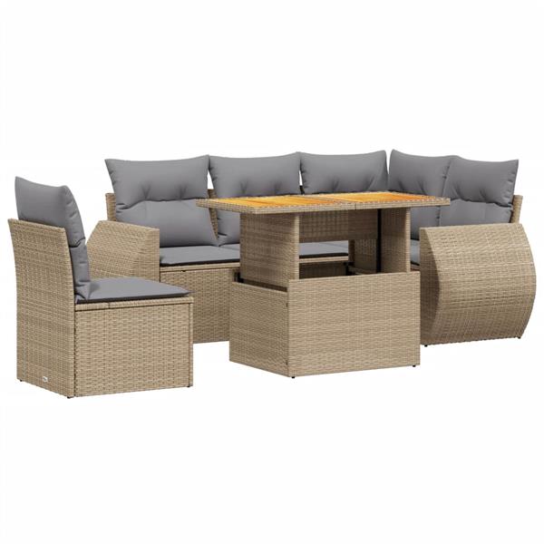 Grote foto vidaxl 6 delige loungeset met kussens poly rattan beige tuin en terras tuinmeubelen