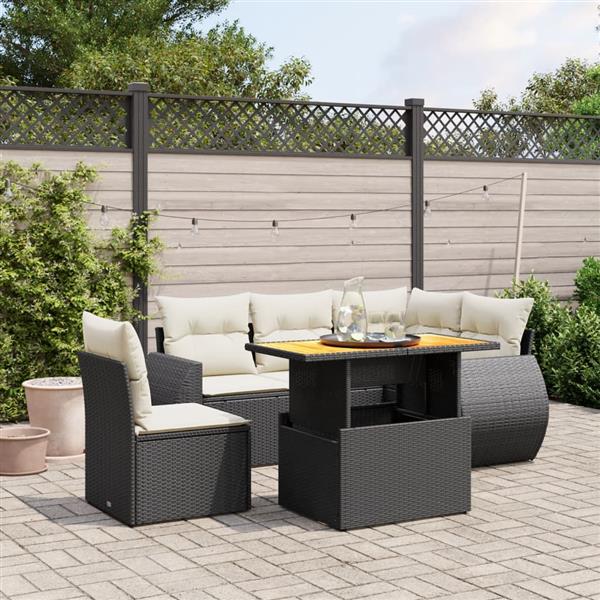 Grote foto vidaxl 6 delige loungeset met kussens poly rattan zwart tuin en terras tuinmeubelen