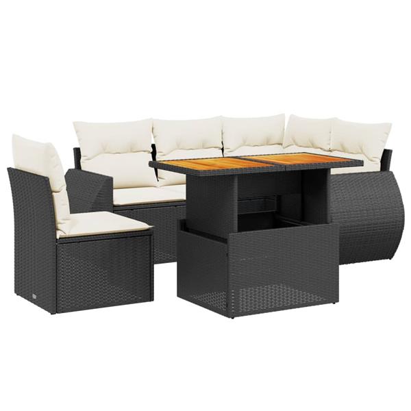 Grote foto vidaxl 6 delige loungeset met kussens poly rattan zwart tuin en terras tuinmeubelen