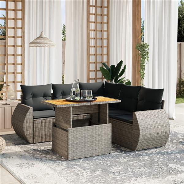 Grote foto vidaxl 6 delige loungeset met kussens poly rattan grijs tuin en terras tuinmeubelen