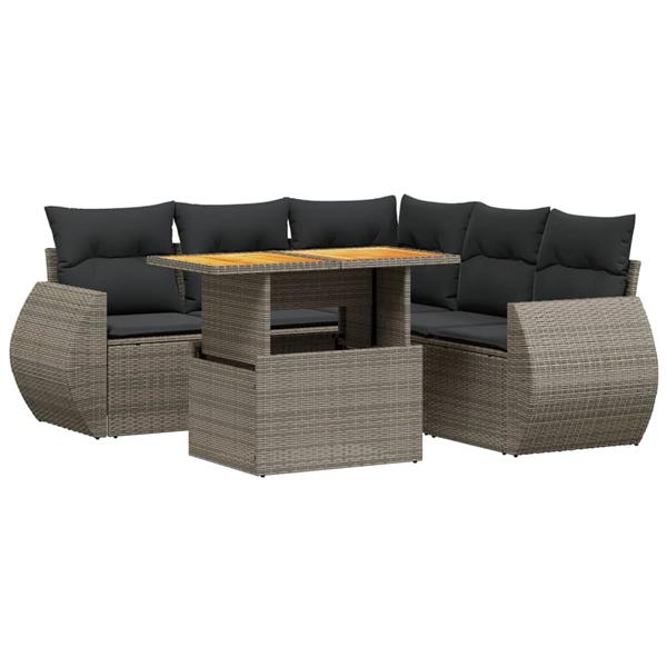 Grote foto vidaxl 6 delige loungeset met kussens poly rattan grijs tuin en terras tuinmeubelen
