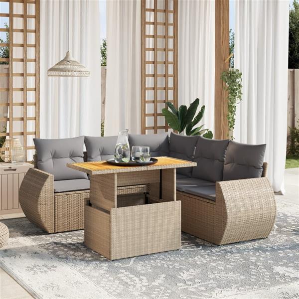 Grote foto vidaxl 6 delige loungeset met kussens poly rattan beige tuin en terras tuinmeubelen