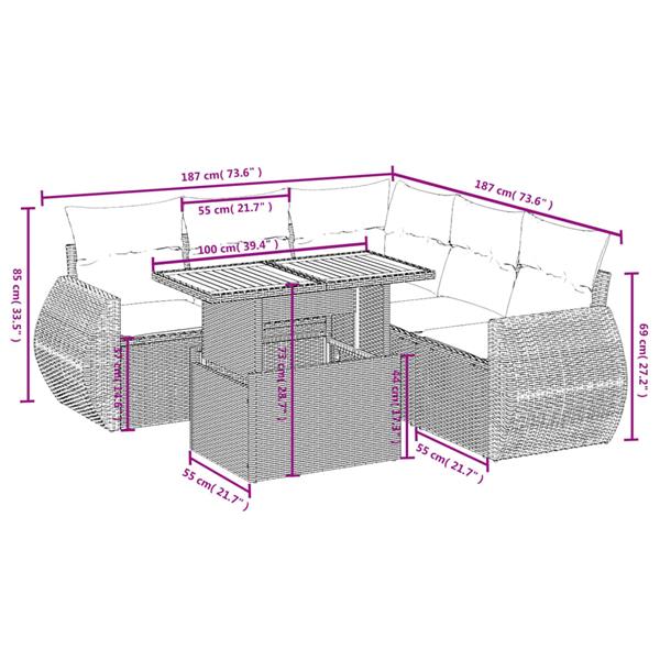 Grote foto vidaxl 6 delige loungeset met kussens poly rattan beige tuin en terras tuinmeubelen