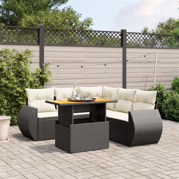 Grote foto vidaxl 6 delige loungeset met kussens poly rattan zwart tuin en terras tuinmeubelen