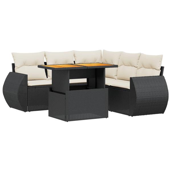 Grote foto vidaxl 6 delige loungeset met kussens poly rattan zwart tuin en terras tuinmeubelen