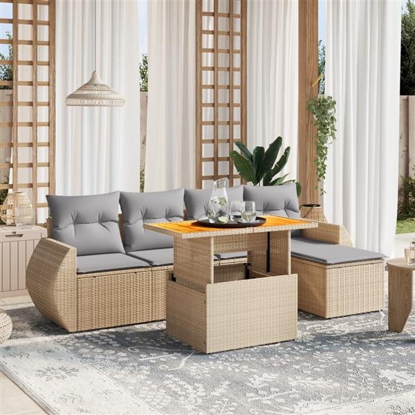 Grote foto vidaxl 6 delige loungeset met kussens poly rattan beige tuin en terras tuinmeubelen