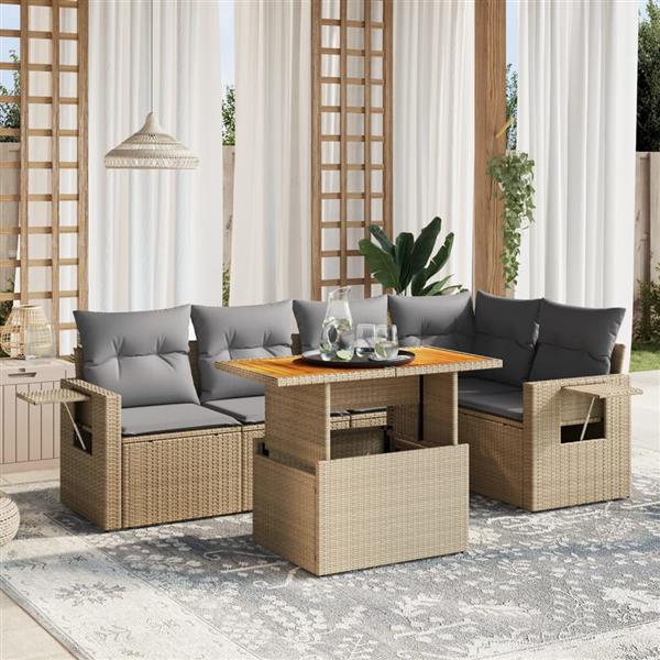 Grote foto vidaxl 6 delige loungeset met kussens poly rattan beige tuin en terras tuinmeubelen