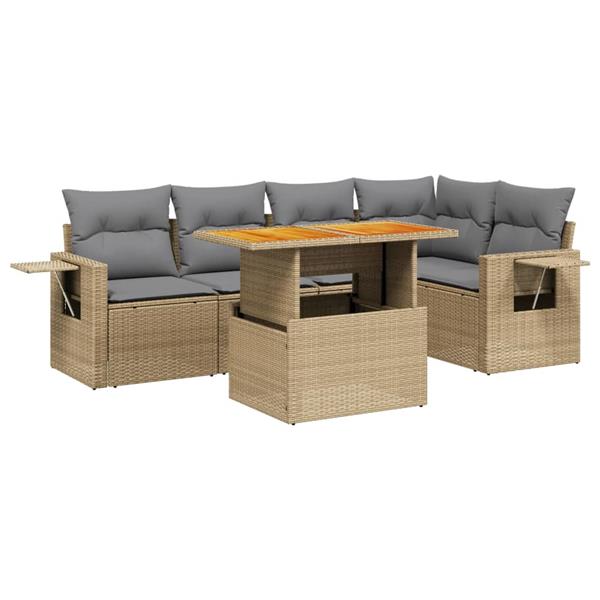 Grote foto vidaxl 6 delige loungeset met kussens poly rattan beige tuin en terras tuinmeubelen