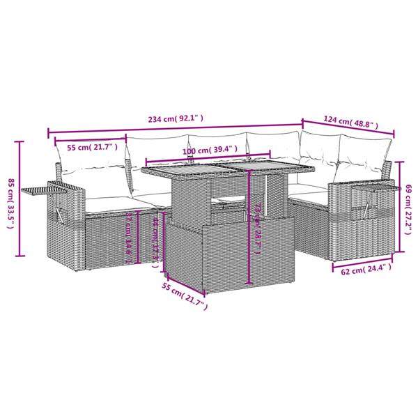 Grote foto vidaxl 6 delige loungeset met kussens poly rattan beige tuin en terras tuinmeubelen