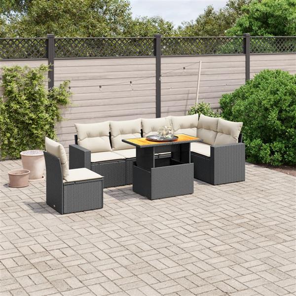 Grote foto vidaxl 7 delige loungeset met kussens poly rattan zwart tuin en terras tuinmeubelen