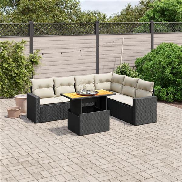 Grote foto vidaxl 7 delige loungeset met kussens poly rattan zwart tuin en terras tuinmeubelen