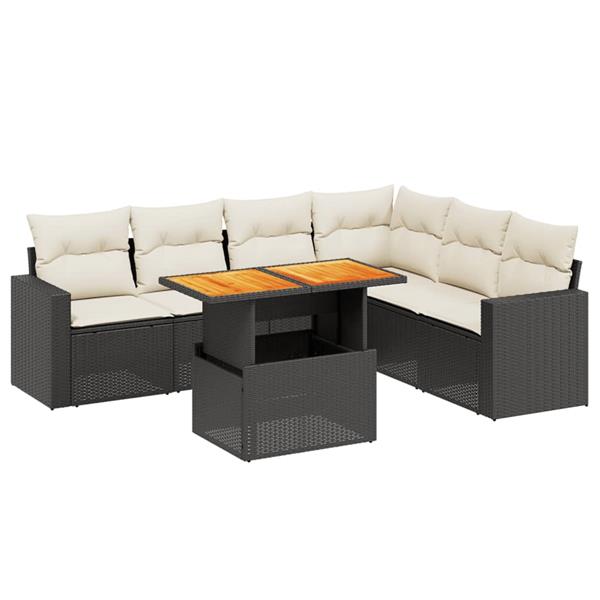 Grote foto vidaxl 7 delige loungeset met kussens poly rattan zwart tuin en terras tuinmeubelen