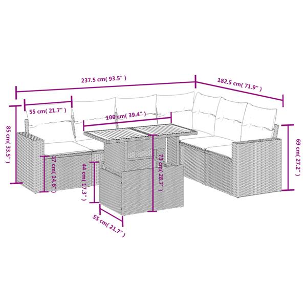 Grote foto vidaxl 7 delige loungeset met kussens poly rattan zwart tuin en terras tuinmeubelen