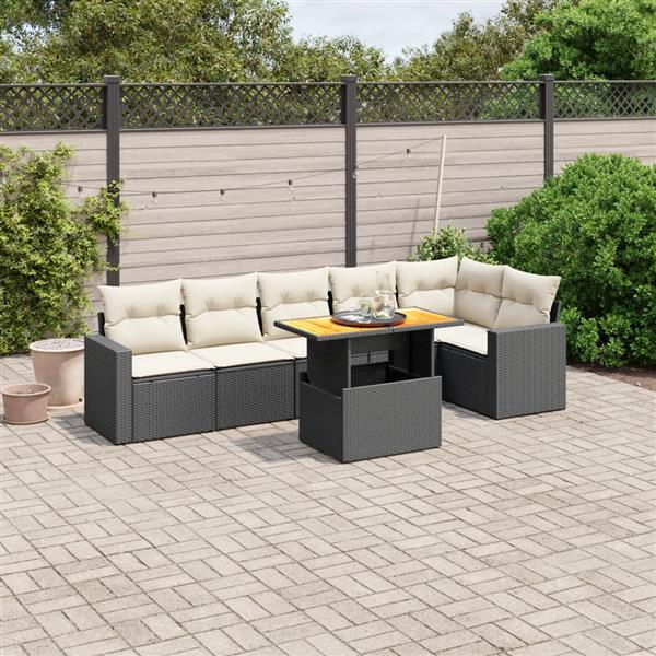 Grote foto vidaxl 7 delige loungeset met kussens poly rattan zwart tuin en terras tuinmeubelen