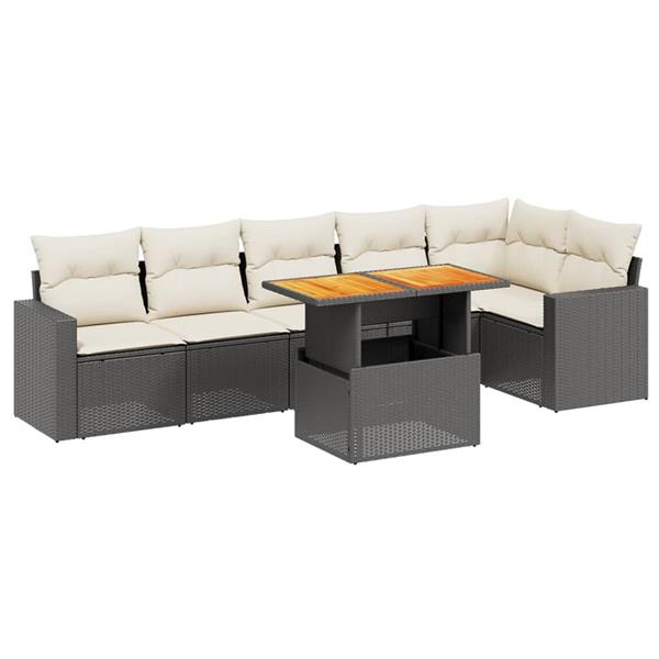 Grote foto vidaxl 7 delige loungeset met kussens poly rattan zwart tuin en terras tuinmeubelen
