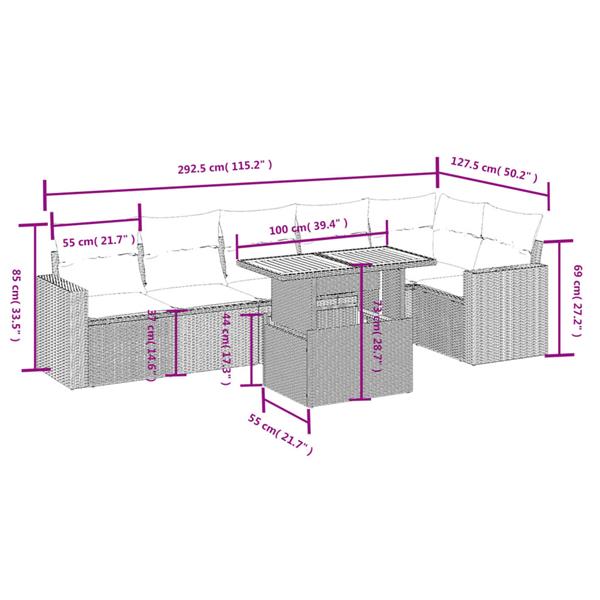 Grote foto vidaxl 7 delige loungeset met kussens poly rattan zwart tuin en terras tuinmeubelen