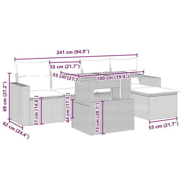 Grote foto vidaxl 6 delige loungeset met kussens poly rattan beige tuin en terras tuinmeubelen