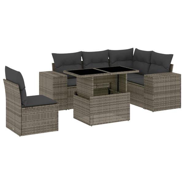 Grote foto vidaxl 6 delige loungeset met kussens poly rattan grijs tuin en terras tuinmeubelen