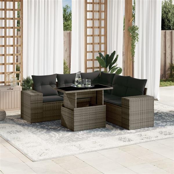 Grote foto vidaxl 6 delige loungeset met kussens poly rattan grijs tuin en terras tuinmeubelen