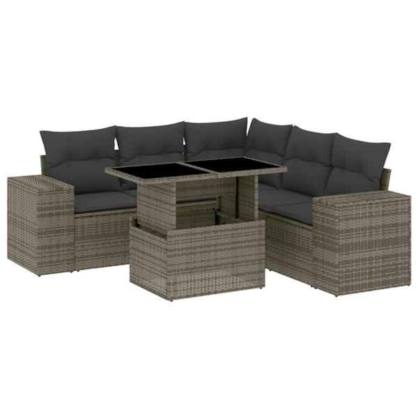 Grote foto vidaxl 6 delige loungeset met kussens poly rattan grijs tuin en terras tuinmeubelen