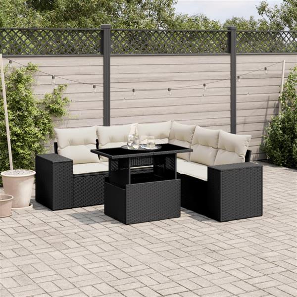 Grote foto vidaxl 6 delige loungeset met kussens poly rattan zwart tuin en terras tuinmeubelen