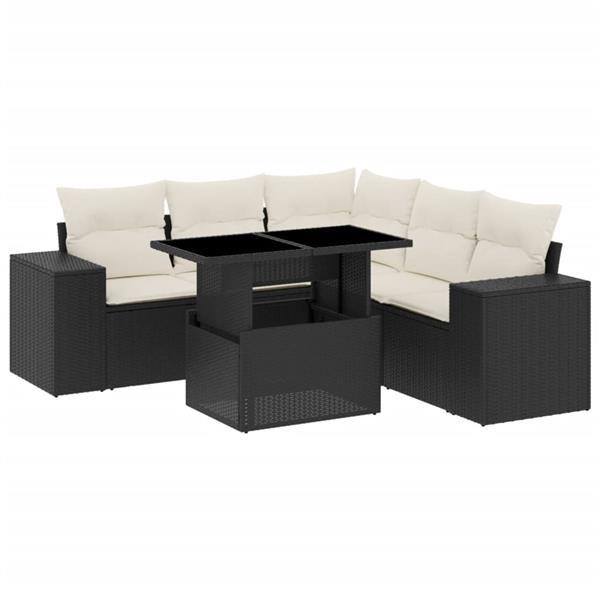 Grote foto vidaxl 6 delige loungeset met kussens poly rattan zwart tuin en terras tuinmeubelen